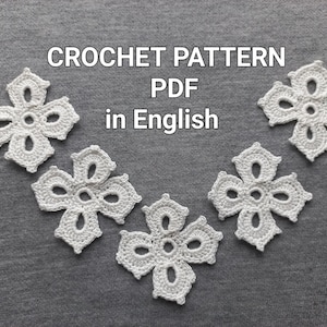 Crochet flower motif pattern Irish Lace 4 petals motif tutorial Crochet pattern lace Irish  crochet pattern in English