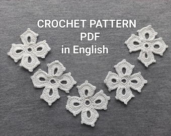 Crochet flower motif pattern Irish Lace 4 petals motif tutorial Crochet pattern lace Irish  crochet pattern in English