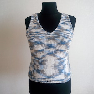 Knitted summer top Cotton top knitting V neck top Blue top women