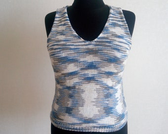 Knitted summer top Cotton top knitting V neck top Blue top women