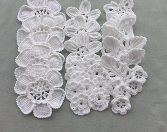 Crochet Flower Motif Appliqué Set of 30pcs – Irish Lace Crochet Flowers for Clothes, Bags, Crafts, and DIY Decorations