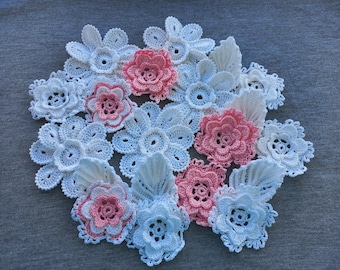Crochet floral motifs Set 35pieces Decor for clothes