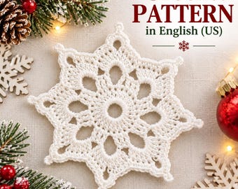 Häkelanleitung für Schneeflocken (PDF): Einfaches weihnachtliches Häkelmuster, Weihnachtsbaumschmuck