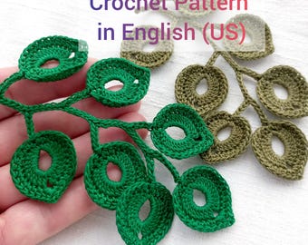 Crochet Branch Pattern with leaves Irish Lace Leaf Applique Pattern Irish crochet lace branch tutorial
