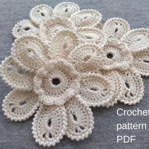 PDF Crochet Flowers - Pattern Irish Lace Motif - Flower Applique