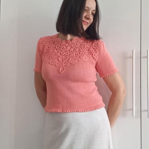 Women&#39;s blouse crocheted Irish lace top Summer knitting blouse Light cotton top