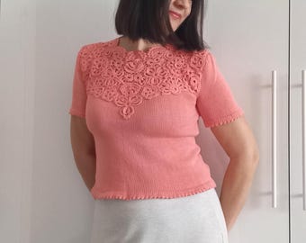 Blusa de mujer de crochet con encaje irlandés Blusa de punto de verano Top de algodón ligero