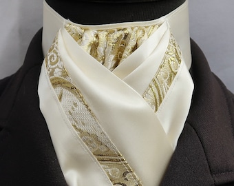 Coletero de seda sintética color crema con detalles de brocado dorado y marfil para atar