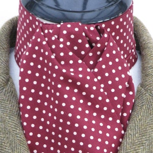 Ready Tie or Self Tie Burgundy & Cream Pin Dot Cotton Riding/Hunting/Dressage Stock, Scrunchie