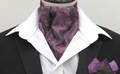 Mens Purple & Lilac Paisley Satin Ascot Cravat / Pocket Square