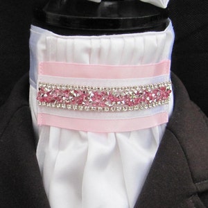 Ready Tied White and Pink Faux Silk with Pink Diamante Detail Riding Stock Scrunchie