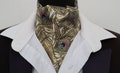 Mens Cream and Gold Peacock Feather Design Cotton Ascot Cravat/Pocket Square