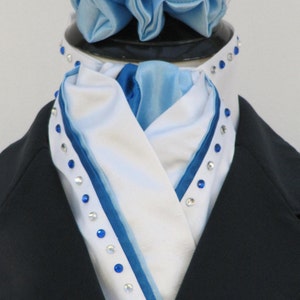 Ready Tie White, Royal and Baby Blue Faux Silk Riding/Dressage Stock Tie  + Diamantes + Scrunchie