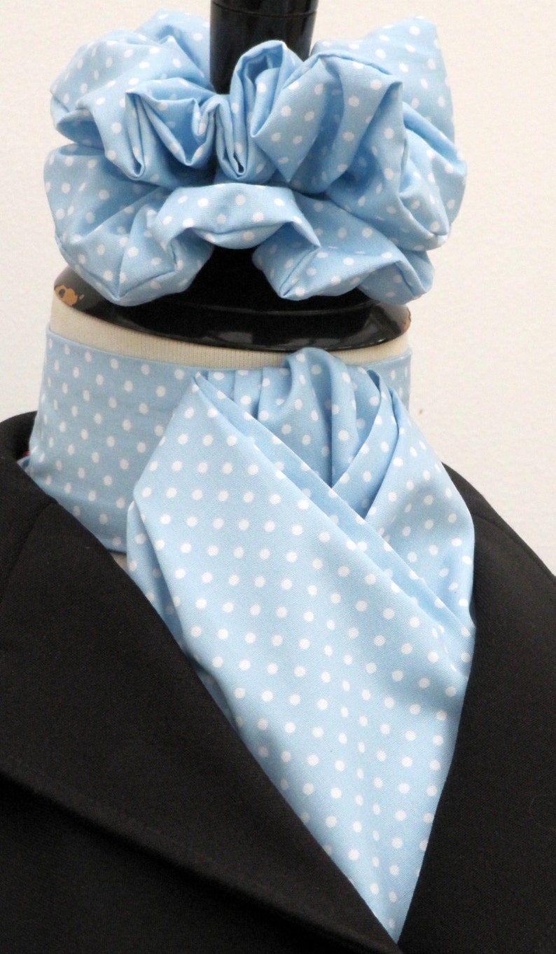Ready Tie or Self Tie Navy Blue /& White Pin Dot Cotton RidingHuntingDressage Stock Scrunchie Grey Navy