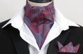 Mens Blue & Burgundy Paisley Shot Satin Ascot Cravat / Pocket Square