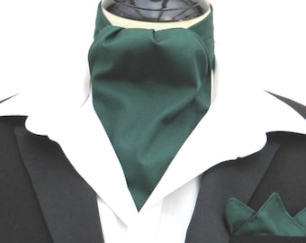 Bouteille Homme Vert Unie 100% Coton Ascot Cravat + Kerchief