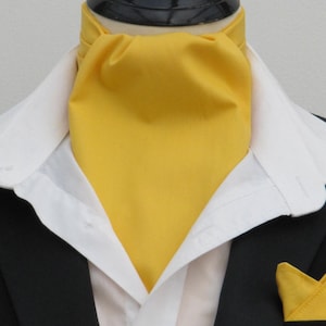 Mens Yellow Plain 100% Cotton Ascot Cravat / Square