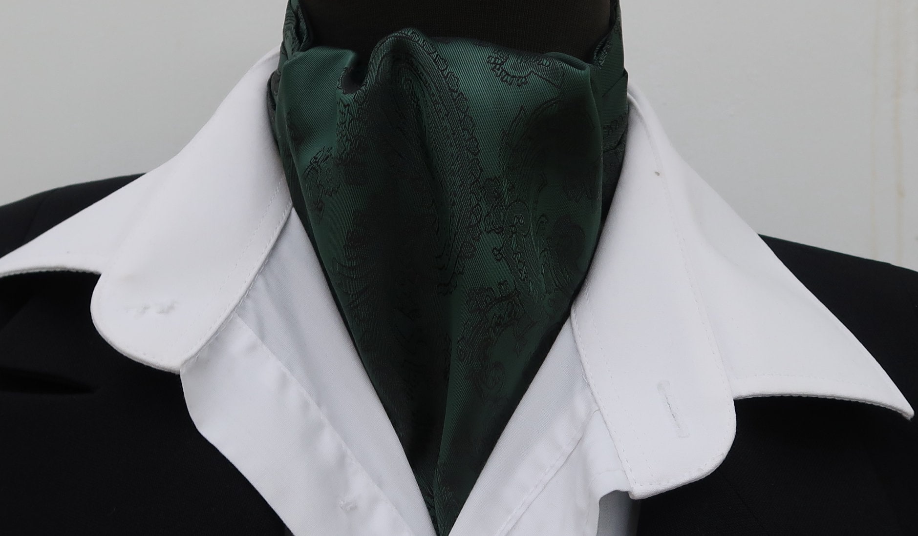 Dark Green and Black Paisley Satin Ascot Cravat Pocket Square