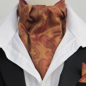 Mens Gold & Burgundy Paisley Satin Ascot Cravat Kerchief - Etsy