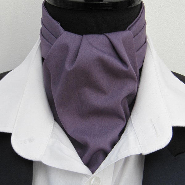 Mens Plain Aubergine Purple 100% Cotton Poplin Ascot Cravat and Pocket Square