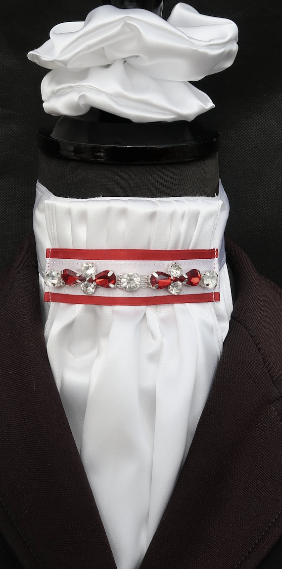 Babera de seda sintética blanca atada con detalle de diamante rojo Riding  Stock Scrunchie -  España