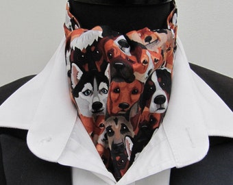 Mens Canine Doggy Design Cotton Ascot Cravat & Pocket Square - Fabriqué au Royaume-Uni