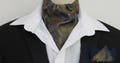 Mens Navy Blue and Gold Shot Paisley Silky Satin Ascot Cravat / Pocket Square