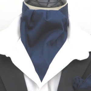 Mens Navy Blue Plain 100% Cotton Ascot Cravat / Square