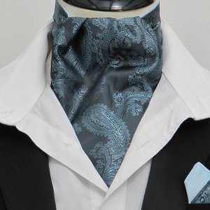 Mens Airforce Blue Shot Paisley Satin Ascot Cravat / pocket square