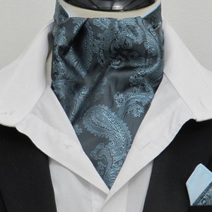 Mens Airforce Blue Shot Paisley Satin Ascot Cravat + Kerchief