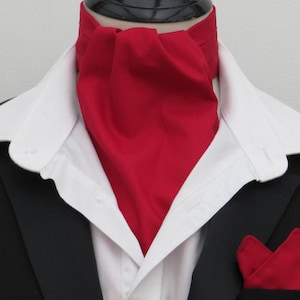 Mens Russet Red Plain 100% Cotton Ascot Cravat / pocket square