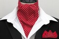Mens Pillar Box Red and White Pin Dot Cotton Ascot Cravat + Kerchief