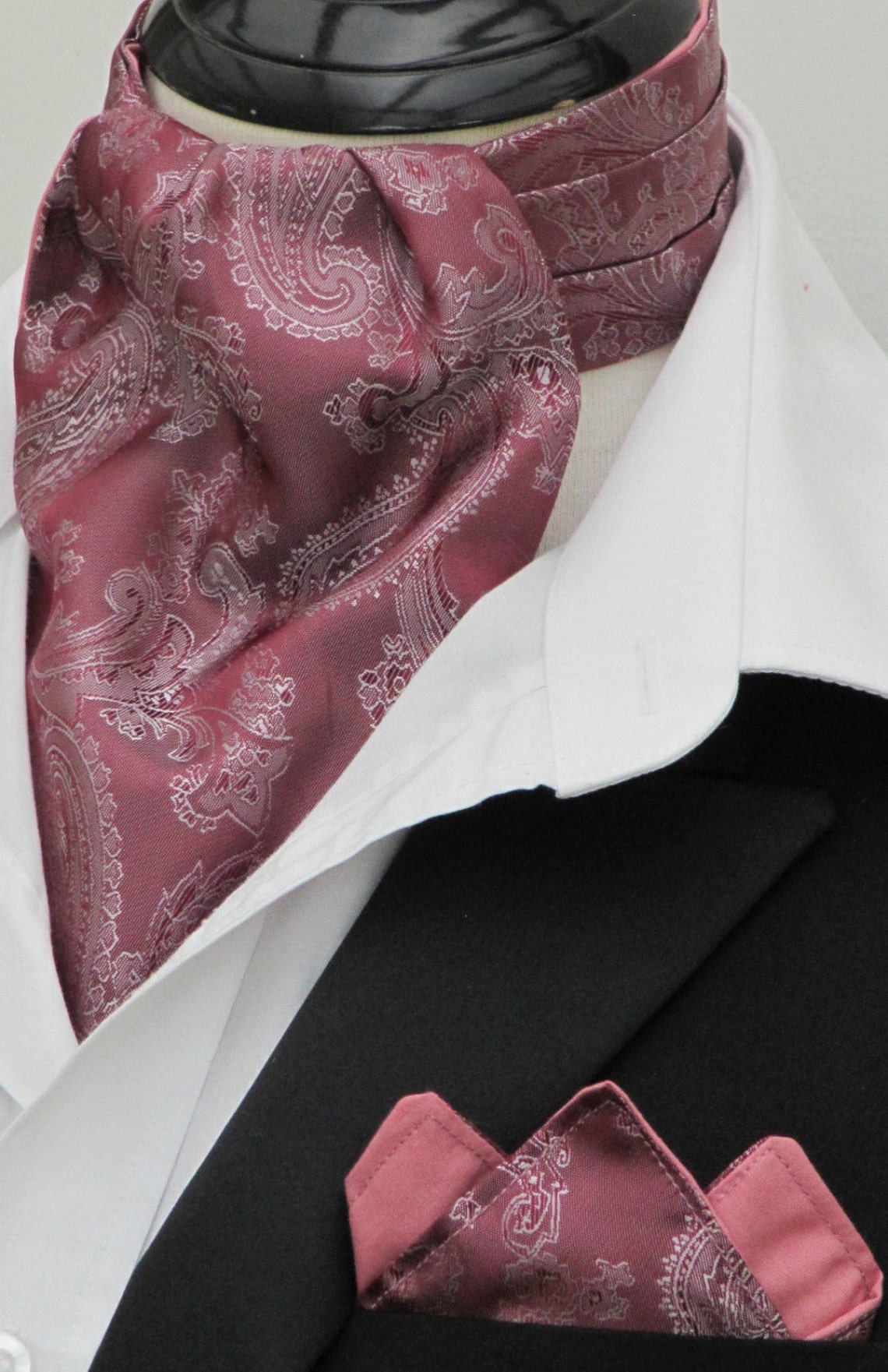 Mens Dusty Pink & Silver Paisley Shot Satin Ascot Cravat | Etsy