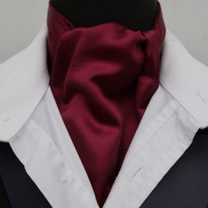Mens Rich Burgundy Faux Silk Satin Ascot Cravat / Pocket square