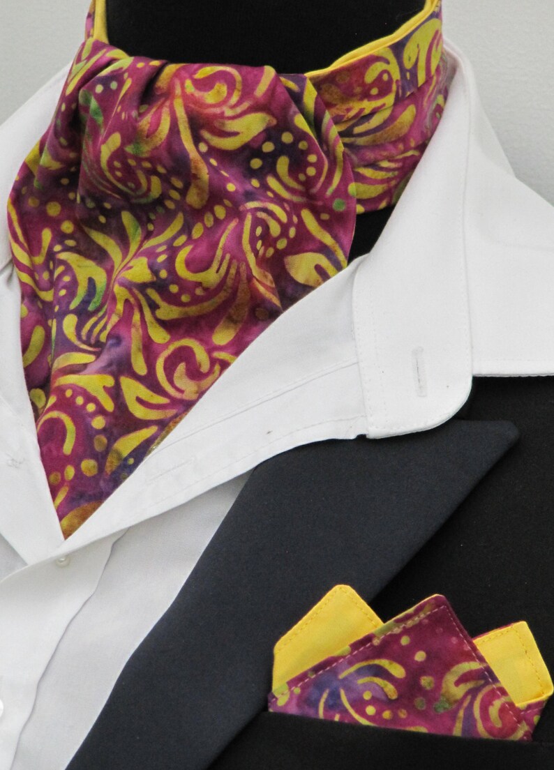 Kerchief Mens Pink Purple /& Yellow Batik Design Cotton Ascot Cravat