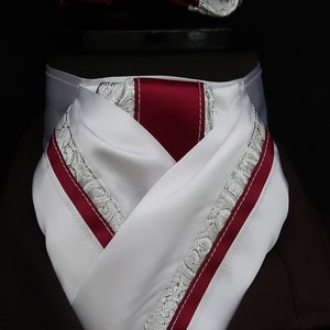 Ready Tied White with Burgundy Faux Silk and Silver Paisley Riding Stock - Scrunchie