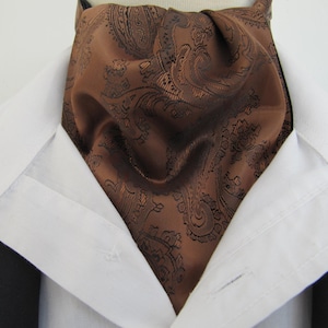 Mens Dark Copper and Black Paisley Satin Ascot Cravat / Pocket Square