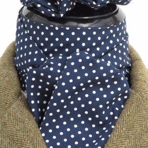 Ready Tie or Self Tie Navy Blue & White Pin Dot Cotton Riding Stock, Scrunchie