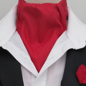 Mens Russet Red & Gold Pin Dot Cotton Ascot Cravat / Pocket Square