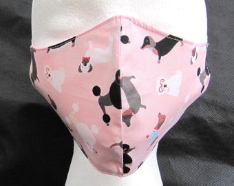 Pink Poodles and Daxi's Washable 3 Layer Cotton Face Mask Reversible with Elastic or Clip Fastening Option - Reuseable- Made in the UK