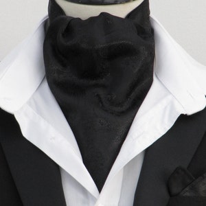 Mens Black Shot Paisley Satin Ascot Cravat / Pocket Square