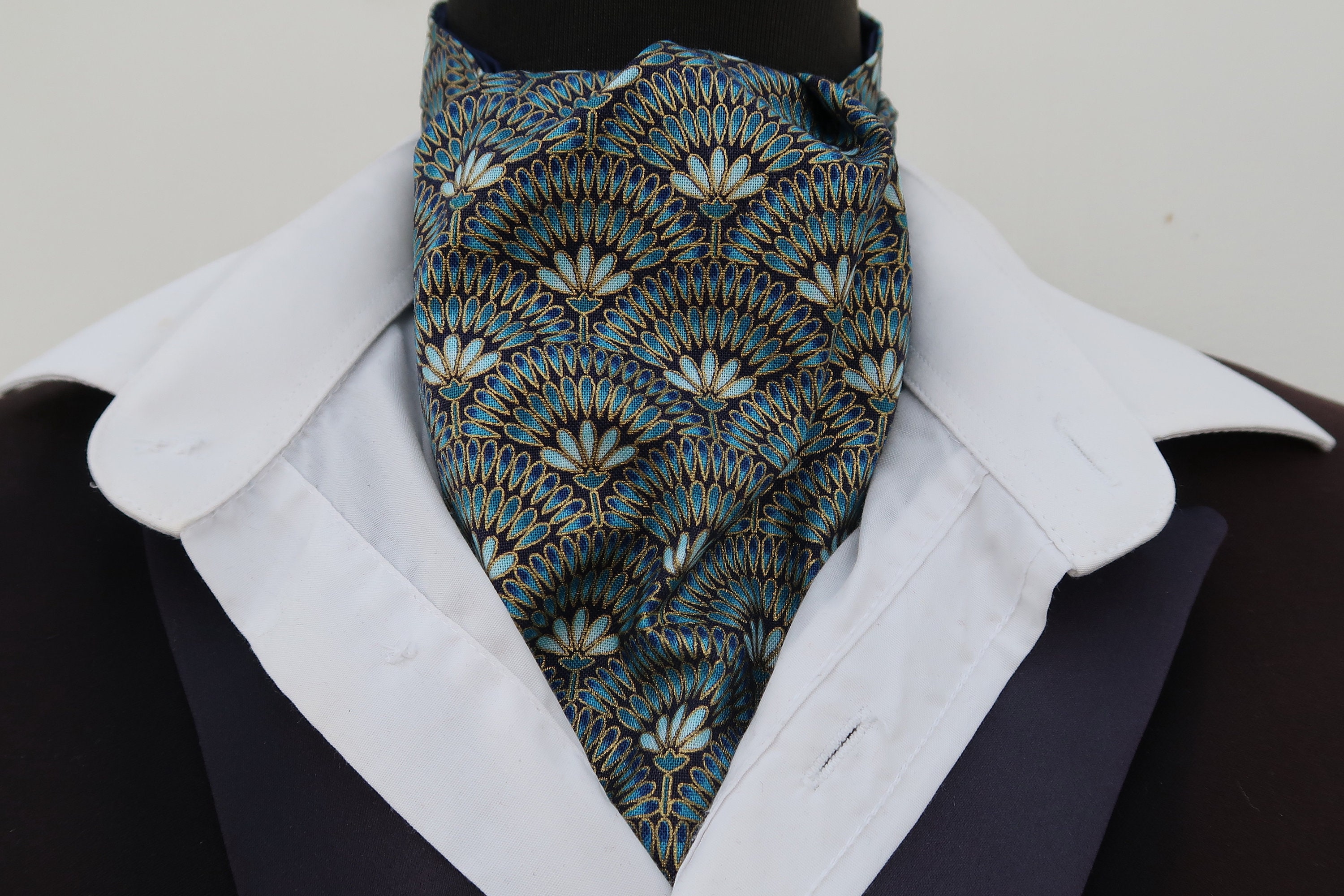 Men 100 Silk Paisley Scarf Cravat Double Layer Neckerchief Suit Shirt Blue  Grey