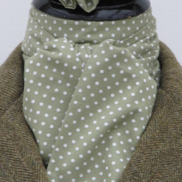 Ready Tie or Self Tie Olive Green & White Pin Dot Cotton Riding/Hunting/Dressage Stock, Scrunchie - Navy + Baby Blue