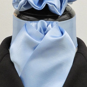 Ready Tie or Self Tie Baby Blue Faux Sik Riding Stock + Scrunchie