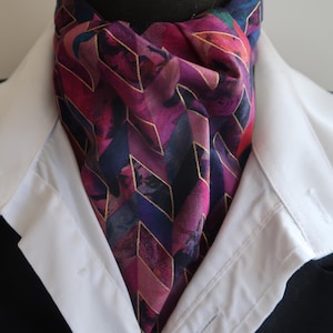 Mens Burgundy, Magenta and Gold Geometric Design Cotton Ascot Cravat / Square