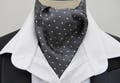 Mens Steel Grey & White Pin Dot Silky Satin Ascot Cravat / Pocket Square