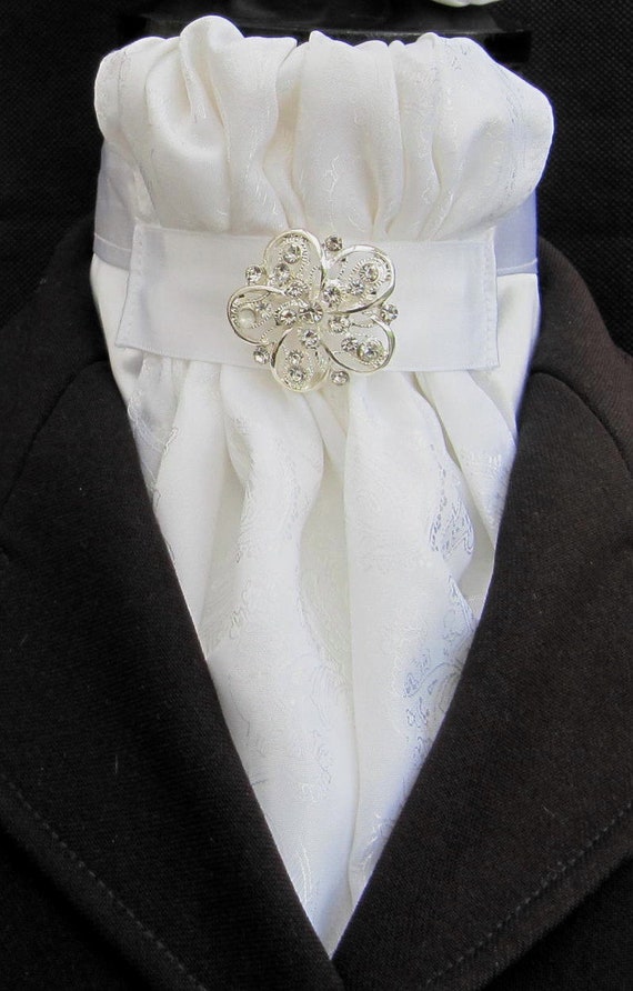 Ready Tied Stock White Paisley Jacquard Complete With Pin Horse Riding 