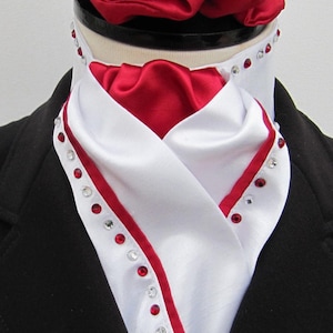 Ready Tie White & Red Faux Silk Riding Stock Tie Scrunchie Diamantes