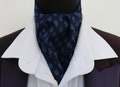Mens Navy Blue and Pale Blue Paisley Cotton Ascot Cravat / Pocket Square