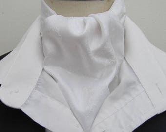 Mens Pure White Paisley Satin Ascot Cravat and Matching Pocket Square